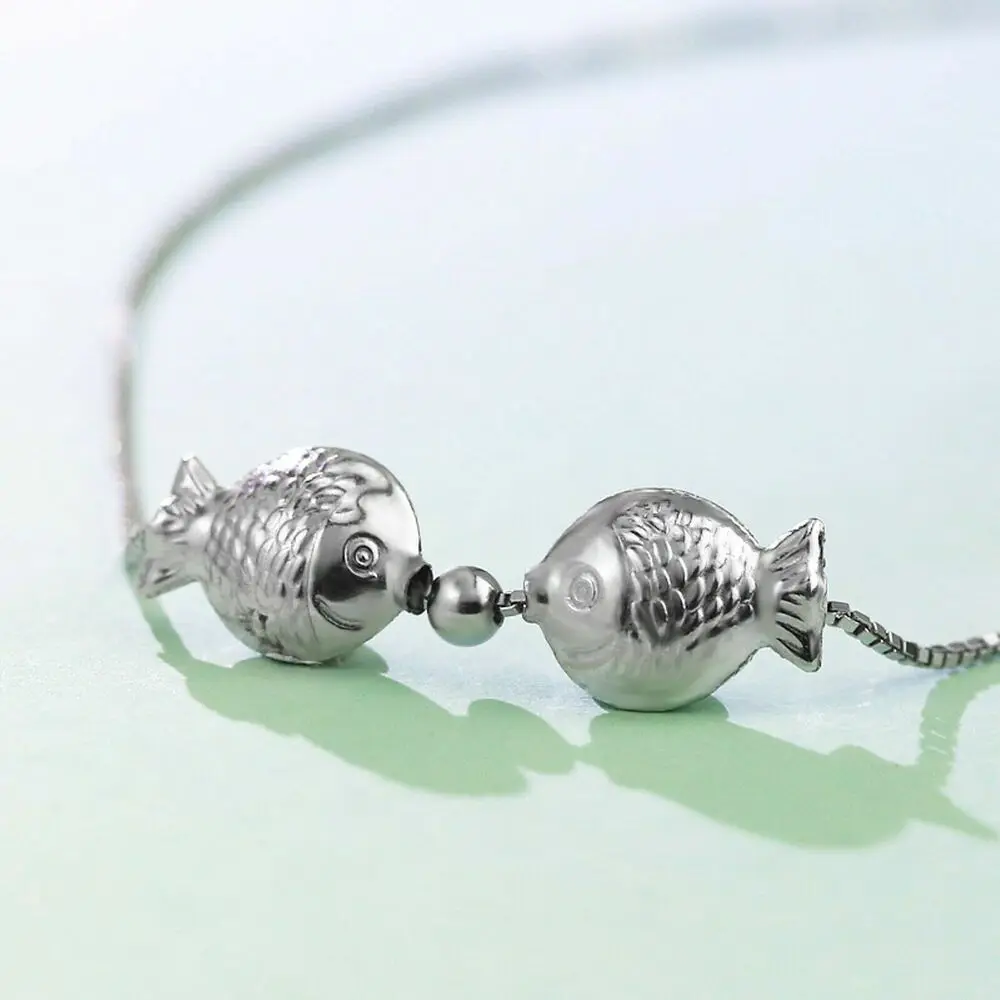 

Pure S990 Sterling Silver Chain Women Double Kiss Fish Box Link Chain Necklace