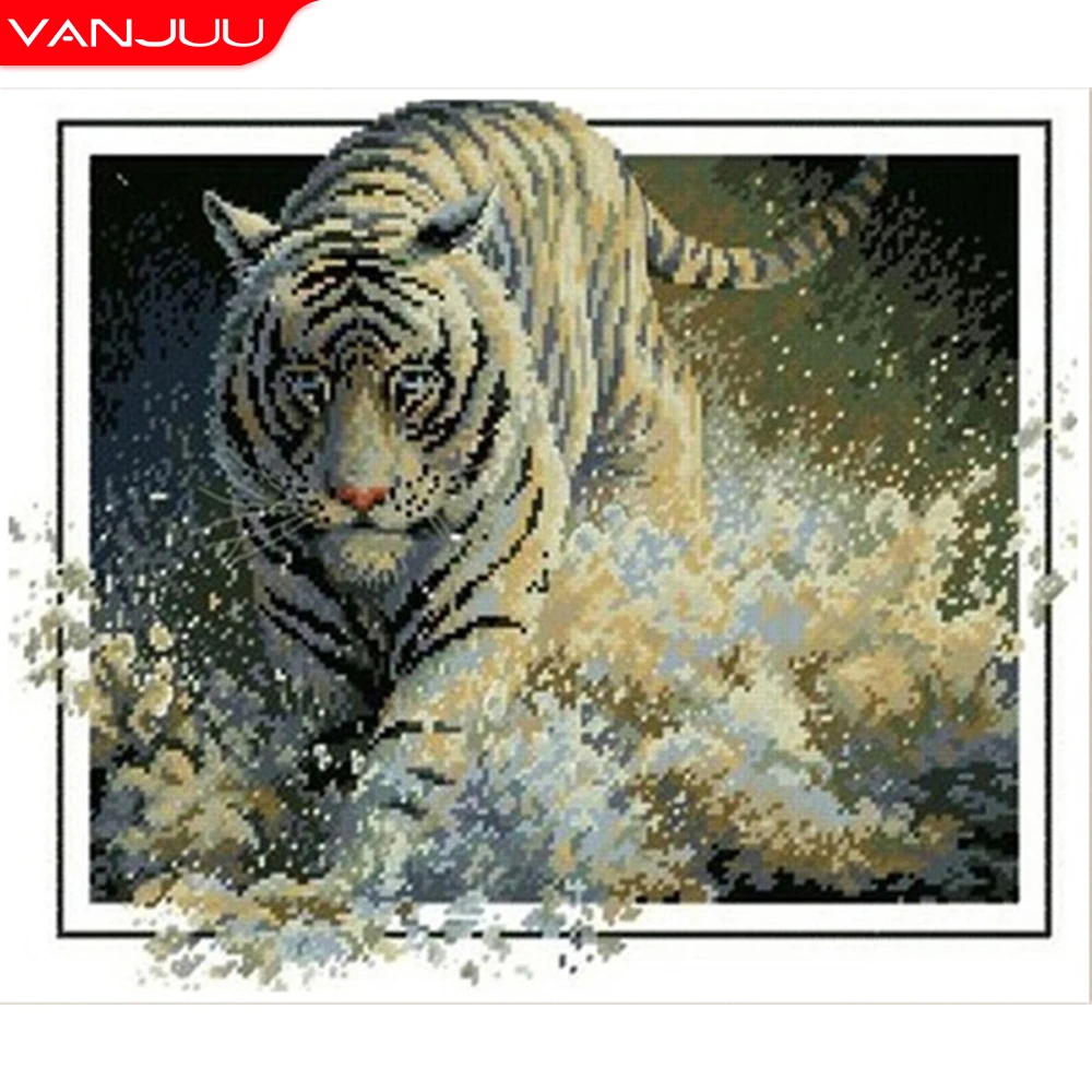 

VANJUU 5D Diamond Painting Animal Full Drill 3D Tiger Diamond Mosaic Diy Diamond Embroidery Rhinestones Painting Home Decor