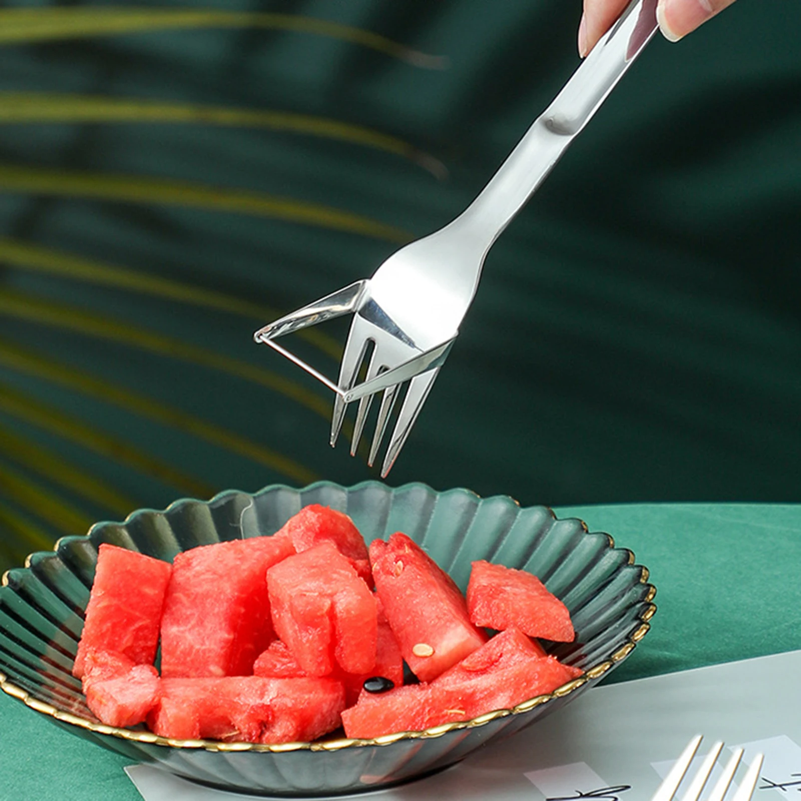 

210 X 35 X 15mm Watermelon Spoon Fork Kitchen Tools 304 Stainless Steel Cutter Fork For Camping Multifunctional