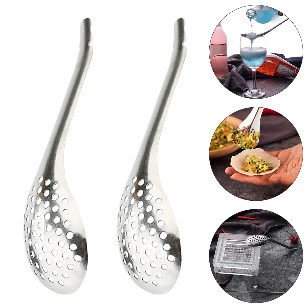 

2 Pcs Stainless Steel Slotted Spoon Noodle Strainer Skimmer Spoon Julep Strainer Caviar Colander Buffet Utility Specialty Spoon