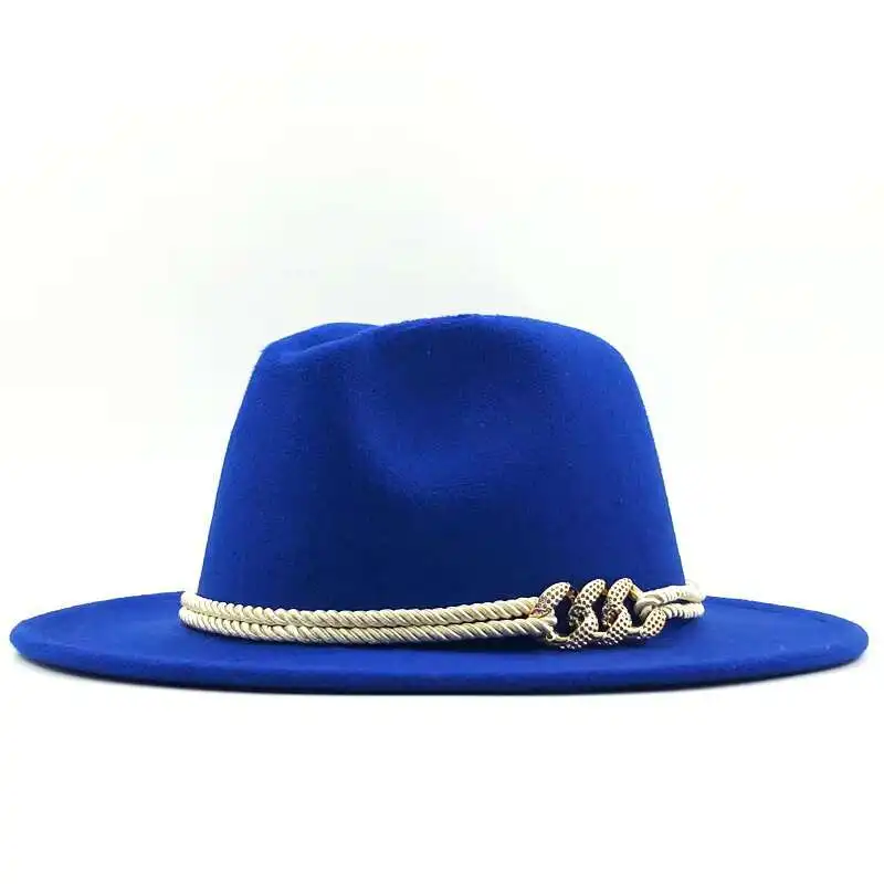 Фото Черные шерстяные фетровые шляпы Jazz Fedora с пряжкой на ремешке для женщин унисекс с широкими полями Панама Trilby ковбойская Кепка Панама №2