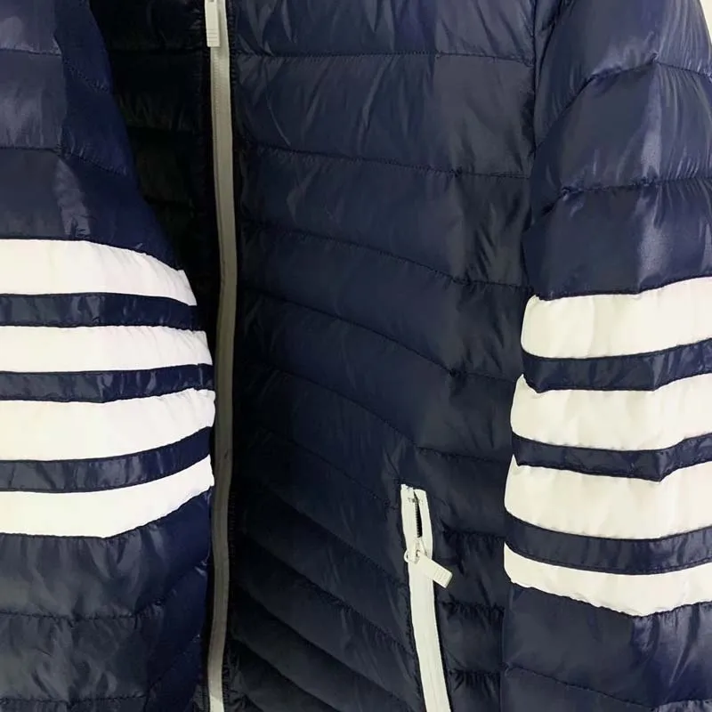 TB THOM Winter Coat New Style White Duck Down Jacket Luxury Design Classic Design White 4-Bar Striped Windproof Down Coat