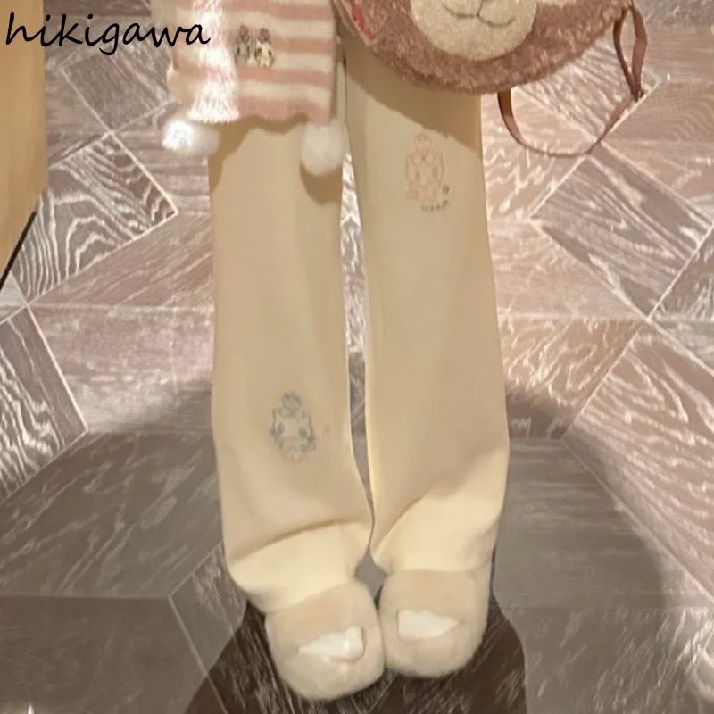 Женские широкие брюки с вышивкой кошки винтажные толстые вельветовые высокой