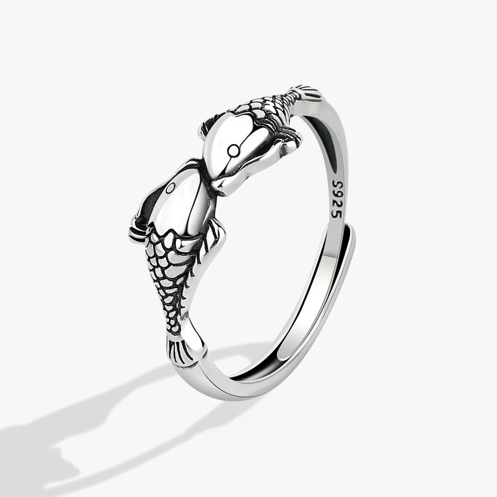 

Женское Открытое кольцо в ретро стиле, регулируемое кольцо из серебра 925 пробы с уникальным дизайном в виде рыбы, подарок на день рождения