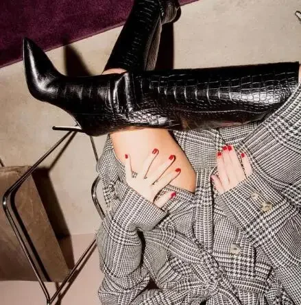 Зеленые черные сапоги до колена из змеиной кожи питона с острым носком женские