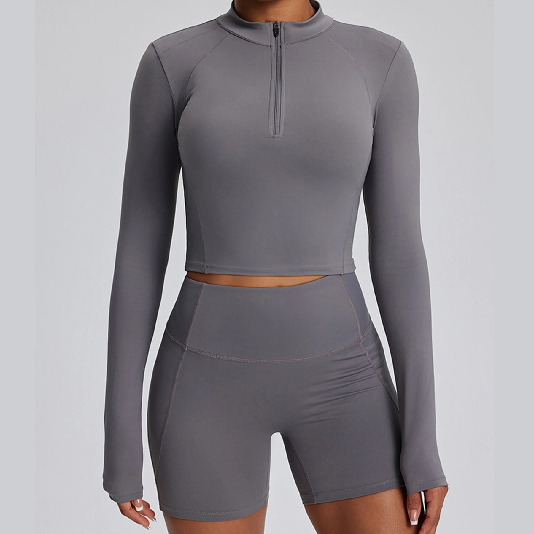 Женский спортивный костюм комплект для йоги спортивное боди на молнии с длинным