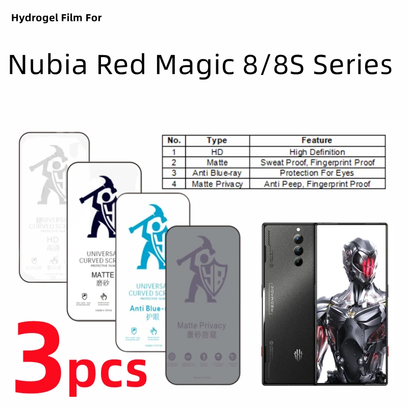 

Гидрогелевая пленка для ZTE Nubia Red Magic 8S Pro Plus, матовая защитная пленка для экрана Red Magic 8pro, Уход за глазами, защита от шпионов, 3 шт.