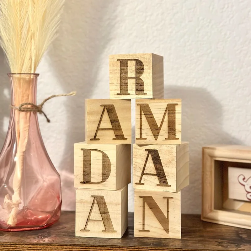 

Wooden Ramadan Cubes Muslim Islamic Kareem Iftar Eid Mubarak rustic home table Centrepiece tabletop art decoration sign gift