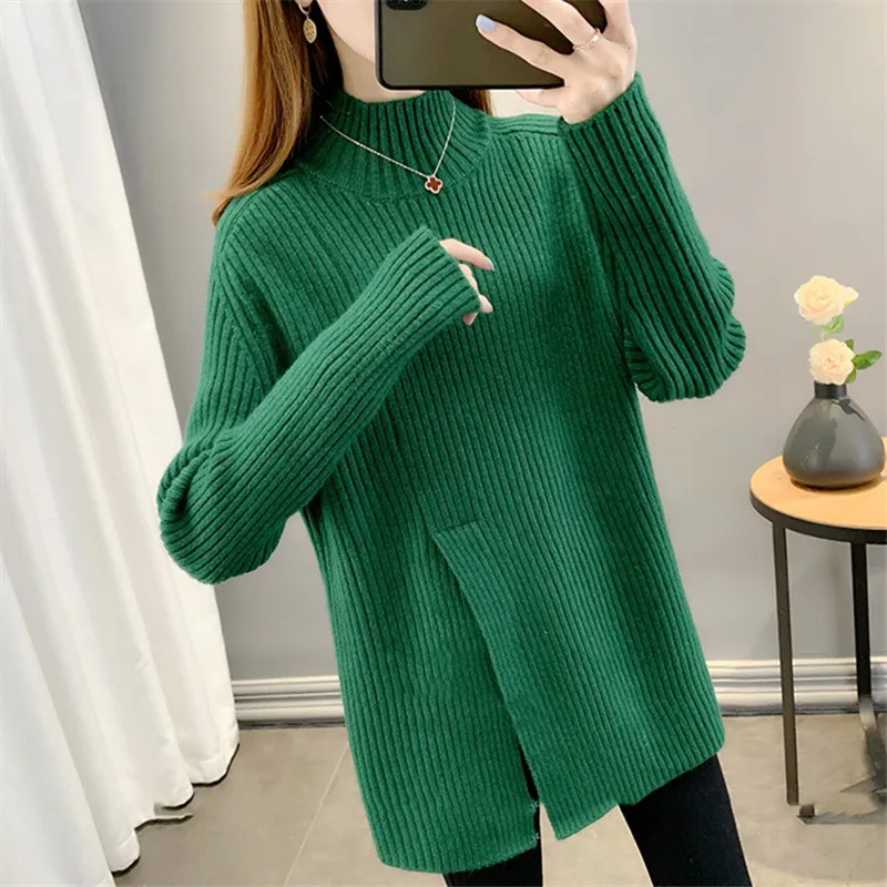 Весенне-осенний вязаный свитер с высоким воротником и длинным рукавом женский