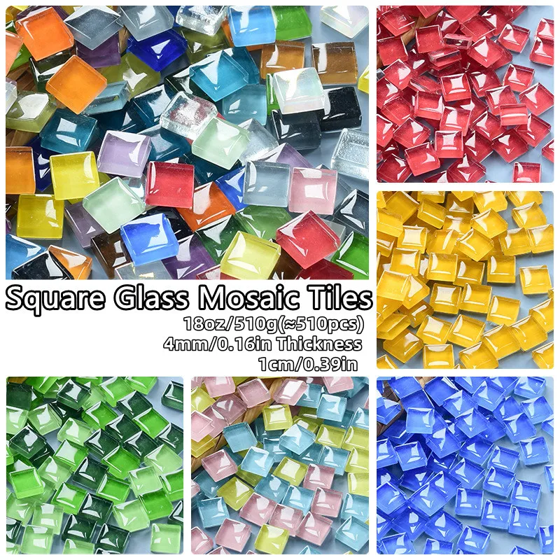

18oz/510g(Approx. 510pcs) 1cm/0.39in Square Mosaic Glass Tiles 4mm/0.16in Thickness DIY Craft Tile Mosaic Making Materials