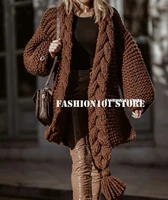 2022 luxury design sweter for women pure wool autumn winter handmade knitting needle tassel knitted oversized cardigan sweaters