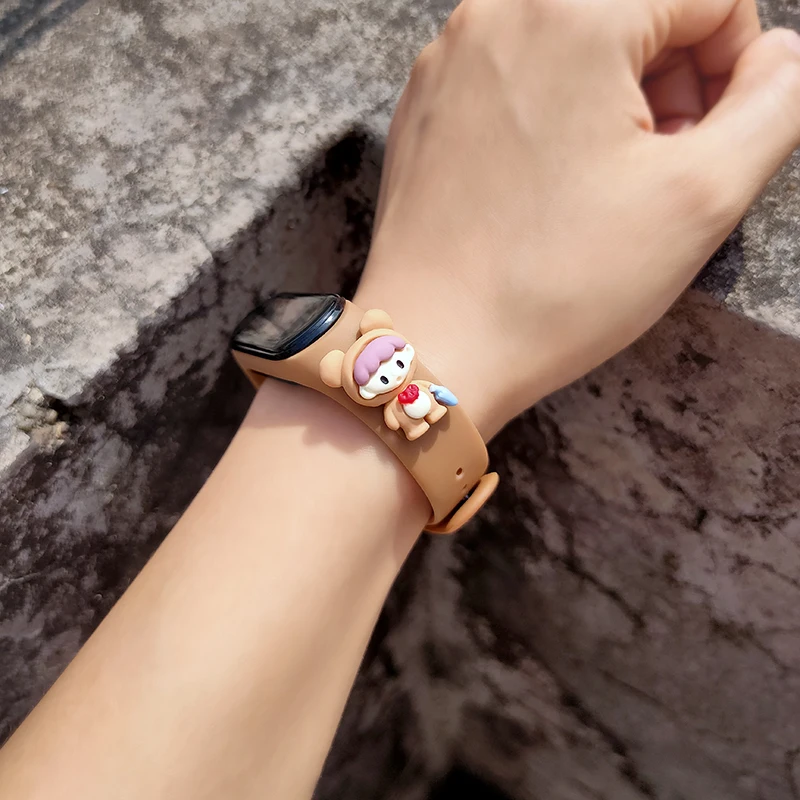 

For Mi Band 6 5 4 3 NFC Strap Silicone Doll cartoon XiaoMI 5 6 4 3 Watch Band Silicone Doll cartoon Bracelet Smart Sports Wrist