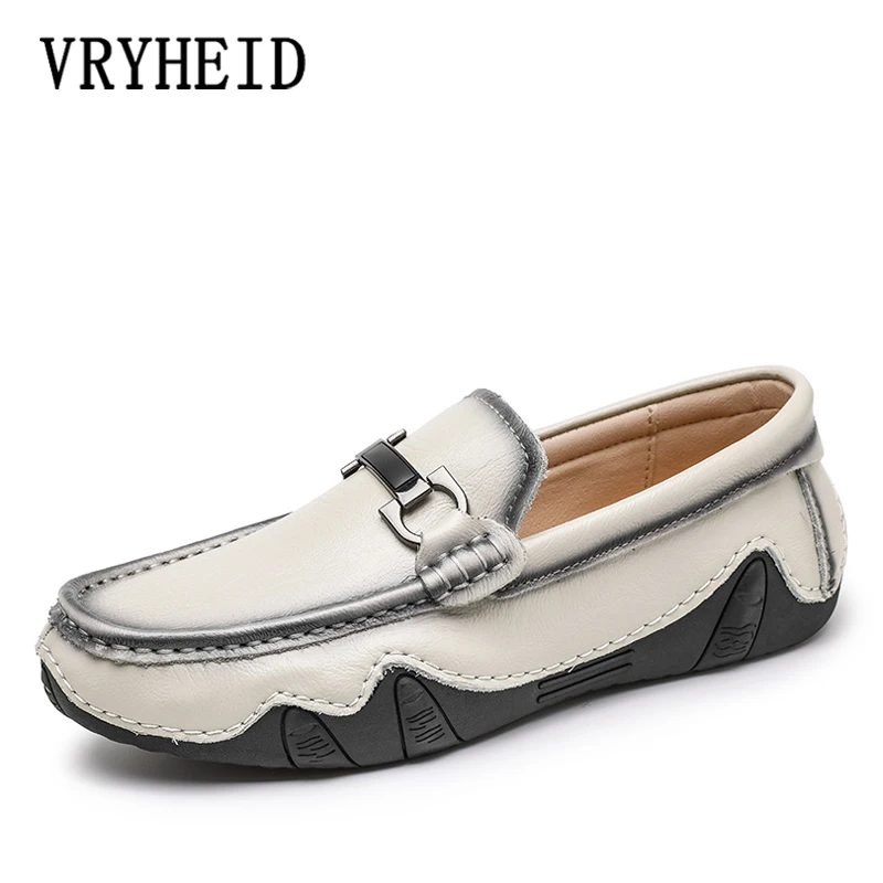 

VRYHEID Men's Loafers Genuine Leather Slip on Boat Shoes Italian 2022 New Summer Casual Soft Flat Comfy Penny Driving Moccasins