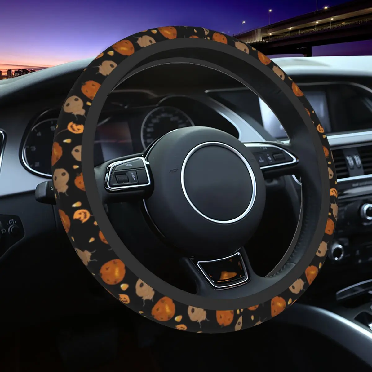 

Trick R Treat Halloween Car Steering Wheel Cover 37-38 Soft Pumpkins Elastische Car-styling Interior Accessories