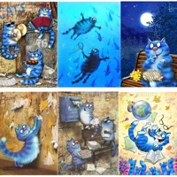 cartoon blue cat painting by numbers stamping paint home animal decor canvas painting supernatural gift pictures by numbers
