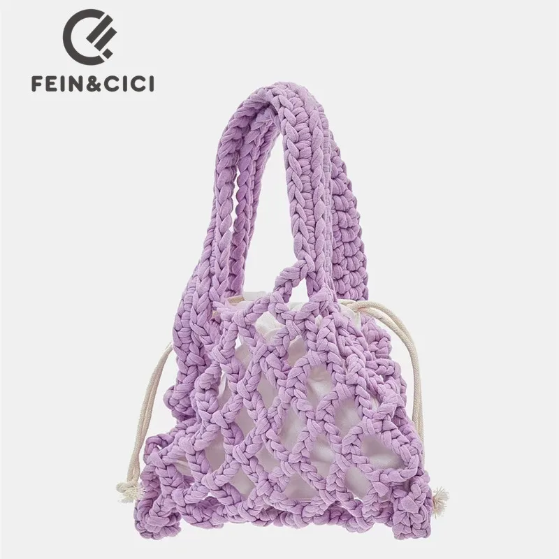 Женская плетеная Сумка-тоут цвет зеленый/желтый/фиолетовый |