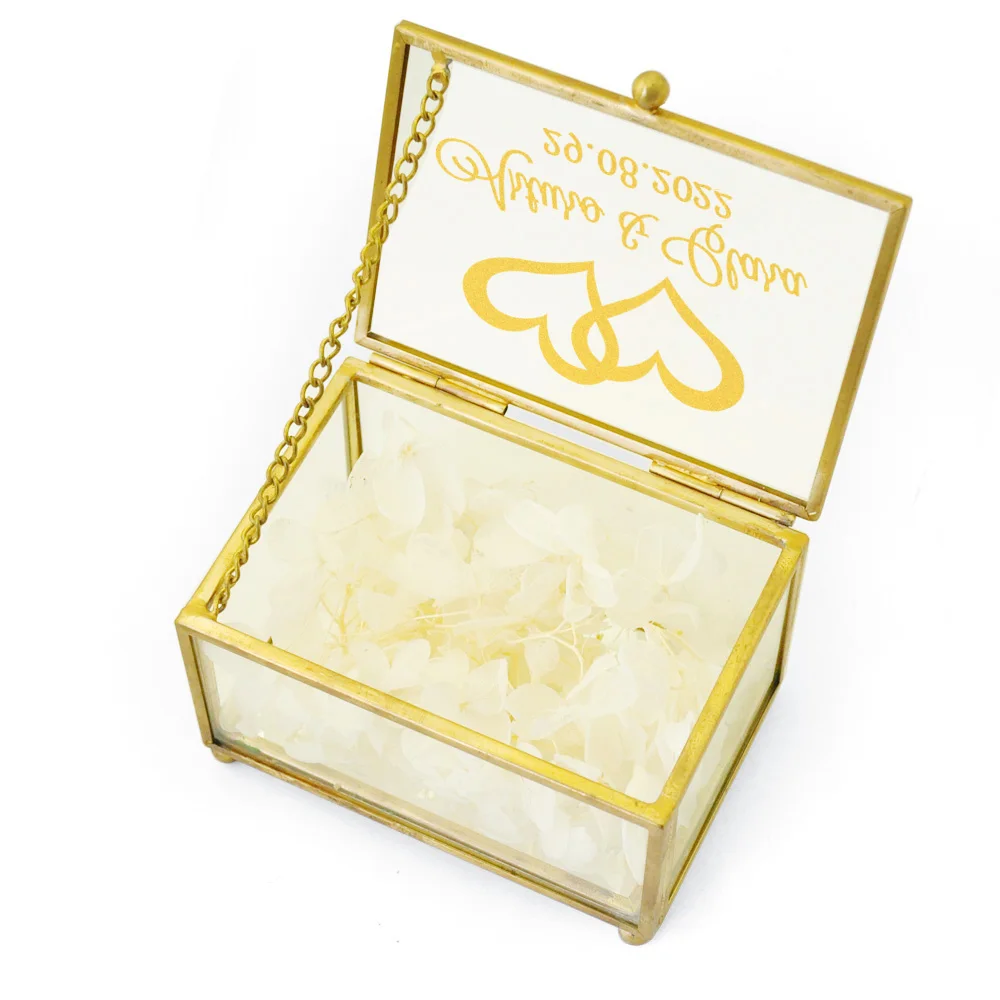 Personalized Gold Glass Ring Box Custom Wedding Ring Box Wedding Ring Bearer Box Engagement Ring Holder Jewelry Box Wedding Gift