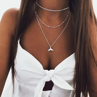 multilayer suit choker for women geometric metal alloy jewelry fishtail shell pendant necklace trend accessories
