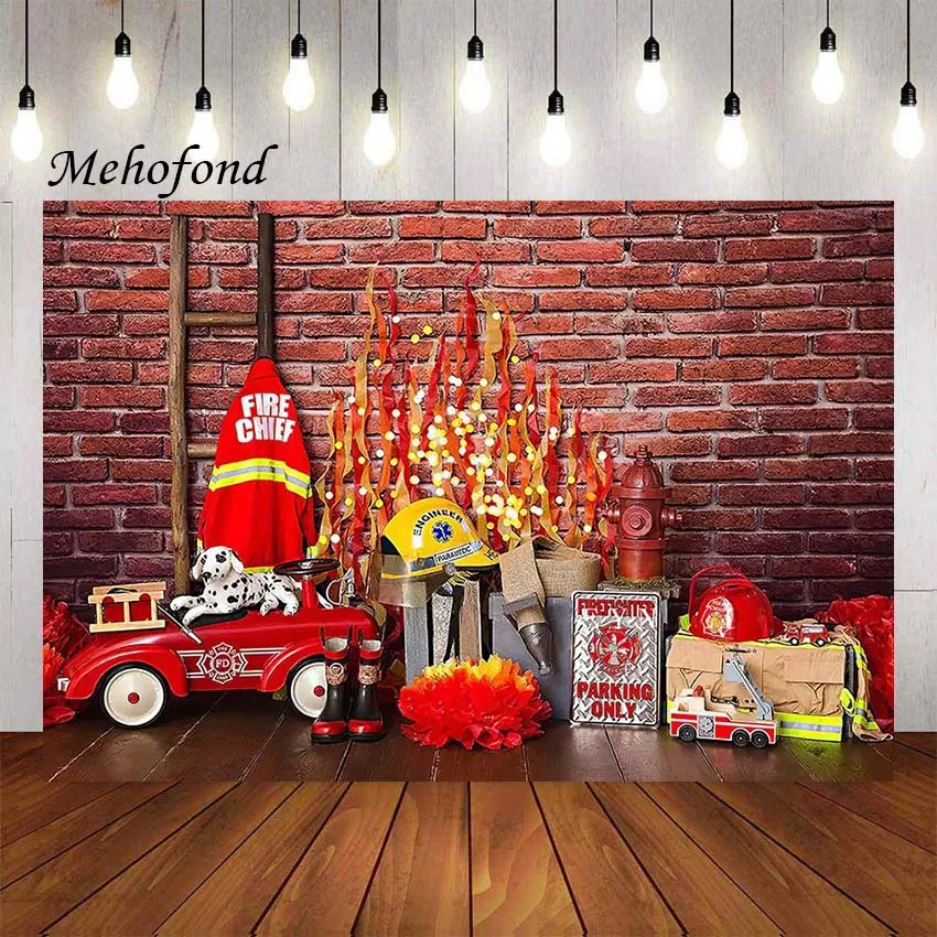 

Mehofond Photography Background Firetruck Fireman Fire Truck Firefighter Boy 1st Birthday Party Decoration Backdrop Photo Studio