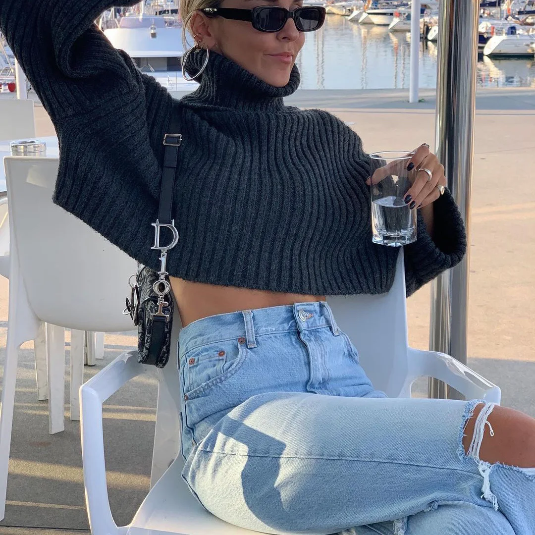 2021New Woman High Waist Knee Rippped Jeans All-Match Lady Long Baggy Tassel Floor Pants Street Straight Washed Denim Trousers