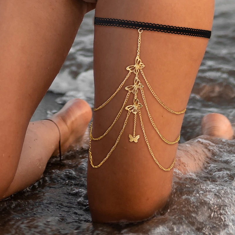 Женская многослойная подвязка для чулок, в металлическом стиле