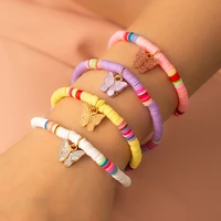 cute butterfly charm bracelet for girl multicolor polymer clay flat beads bracelet bangles for women boho ethnic jewelry