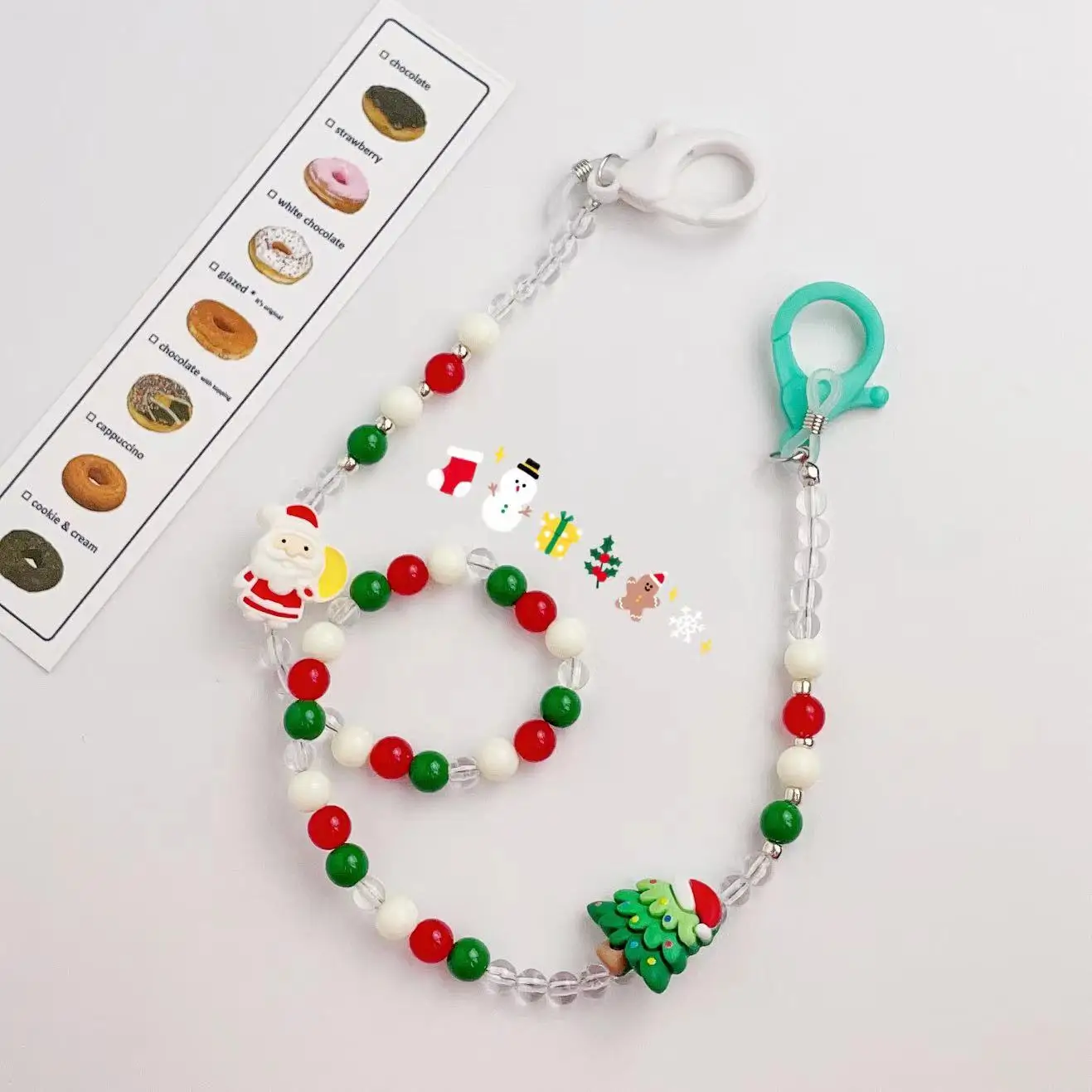 

Новый стиль Корейская версия простая свежая мультяшная Красная Зеленая ожерелье с бусинами в виде Санта-Клауса цепочка для очков маска сум...