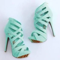 cross strap platform hollow sandals peep toe stiletto green solid sexy roman shoes back zipper concise style fashion modern