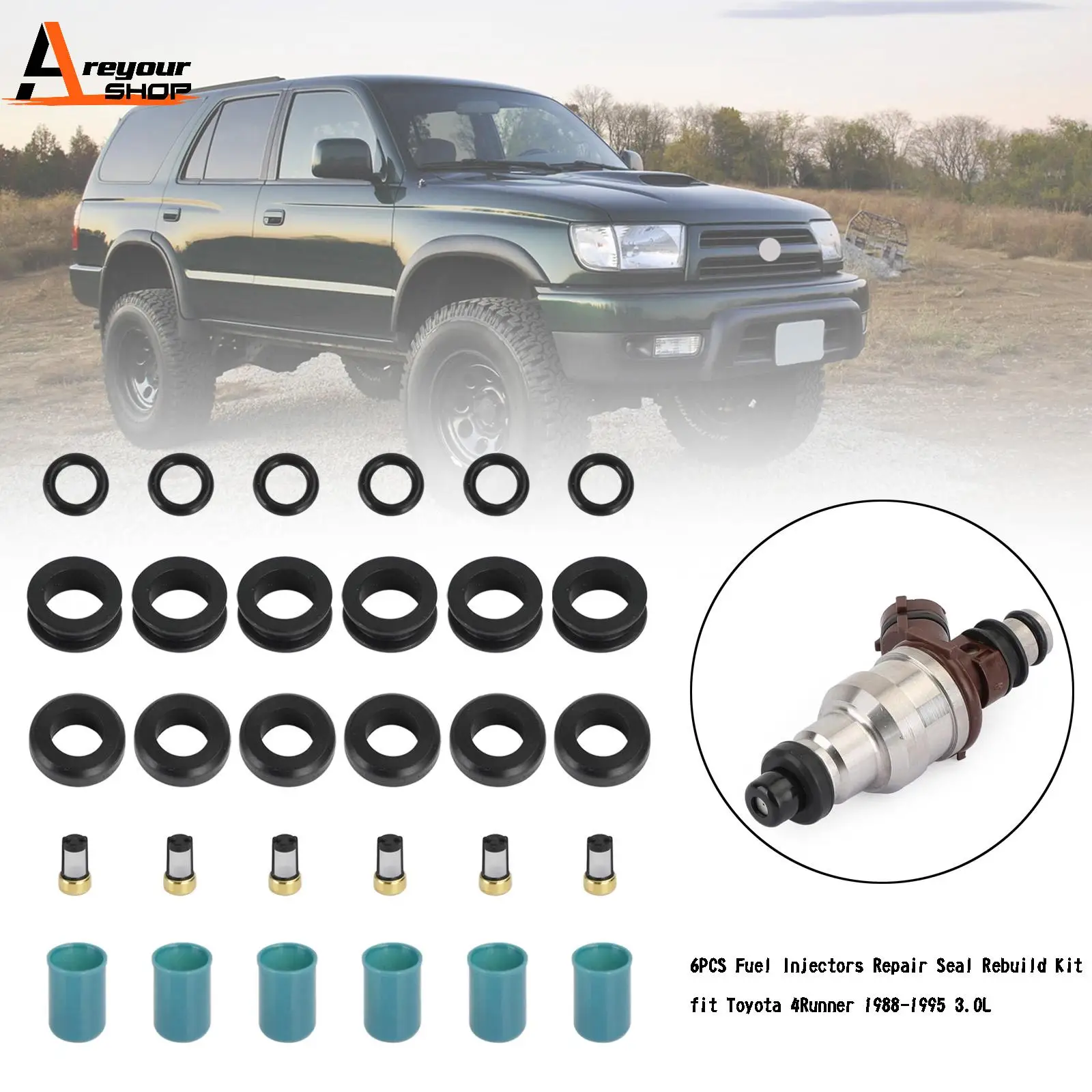 

Areyourshop 6 шт. ремонтный комплект для ремонта топливных форсунок, подходит для Toyota 3VZE 1988-1995 3.0L