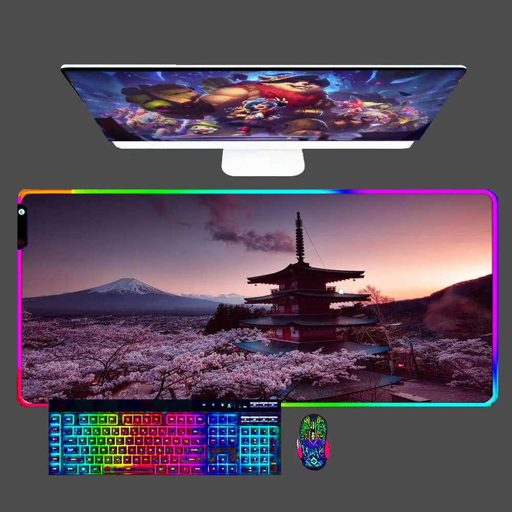 

Mount Fuji RGB Mouse Pad Game Rubber Office Pc Keyboard Laptop Computer Speed LED Desk Mat Gaming Acessories Anti-skid Mousepad