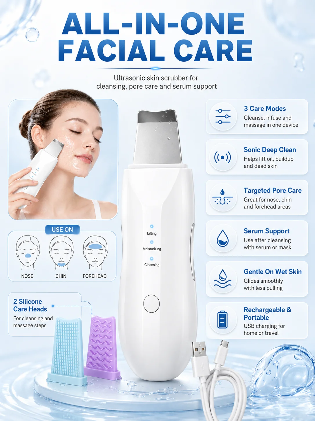 Фото Умный портативный скрабер для лица: прибор для гладкости кожи и домашнего спа-ухода №3