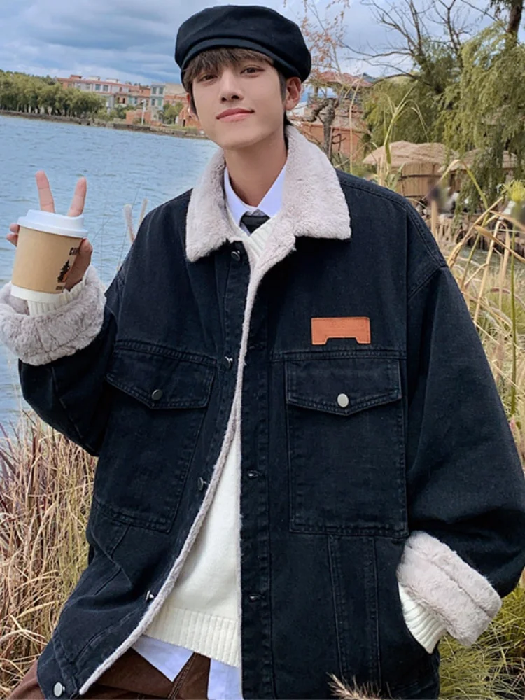 Джинсовое пальто с хлопковой подкладкой из искусственного кроличьего меха