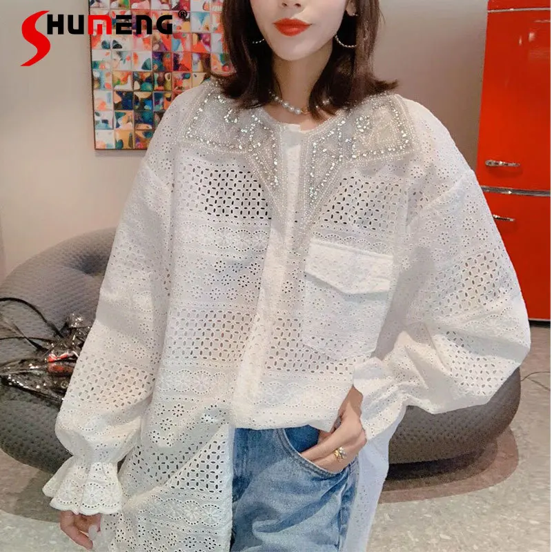 2021 Spring Summer European New Western Super Fairy Blusas Women Korean Loose Fashion Lace Shirt Fashion Sun Protection Top