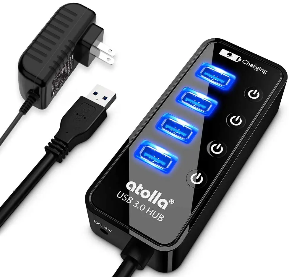 

Флуоресцентный 4-портовый концентратор USB 3,0 с 4 портами USB 3,0 и 1 умным USB-портом для зарядки, USB-разветвитель с