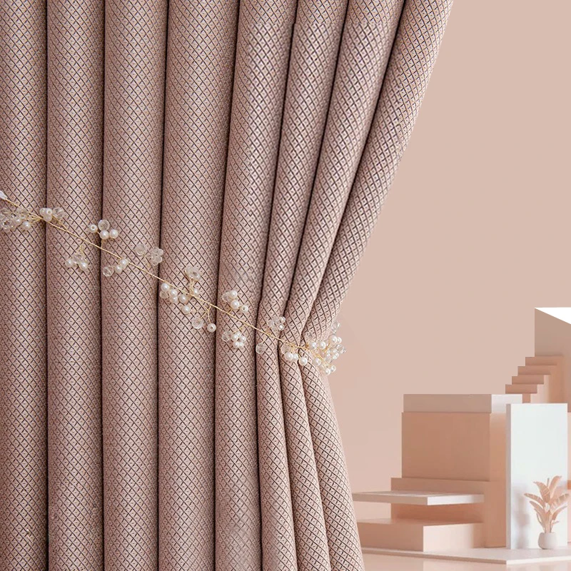 

2022 New Fabric Solid Color Thicknening High Shading Living Room Window Curtain High Quality Pink Blackout Office Window Curtain