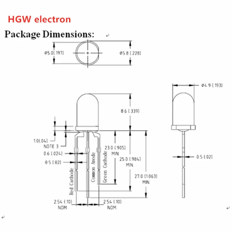 100 шт. 5 мм круглая головка светодиодный 3-PIN двухцветный DIP СВЕТОДИОДНЫЙ красная