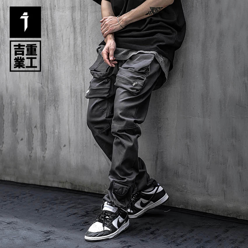 

City Tactical Cargo Pants Outdoor Motor Embroidered Hip-hop Patchwork Pockets Loose Mens Drawstring Jogging Mens Clothing