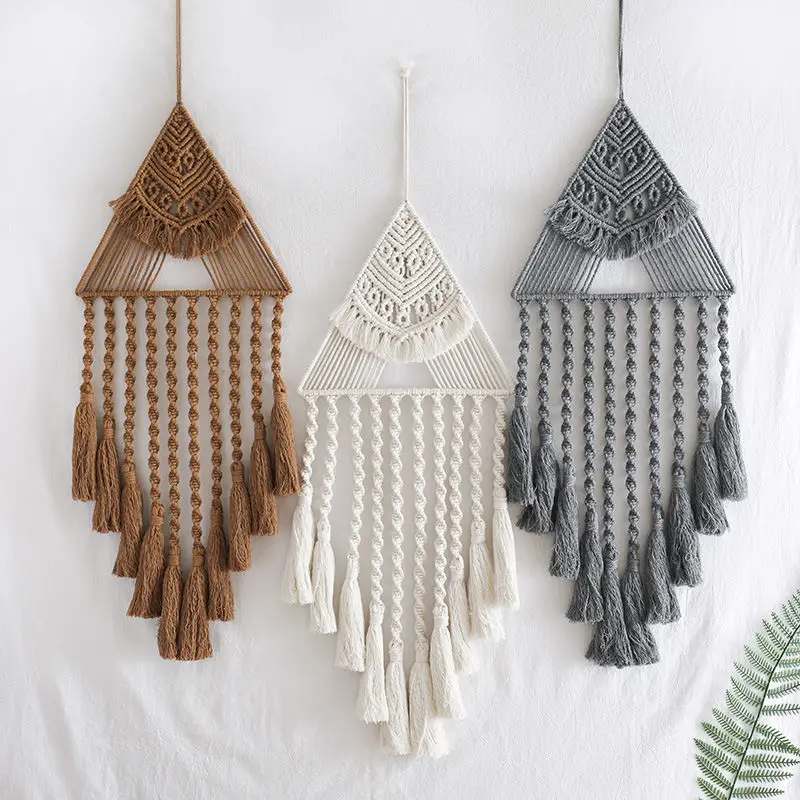 

Hand woven tapestry personalized creative home decor accessories Bohemian style triangle dream catching net pendant tassel