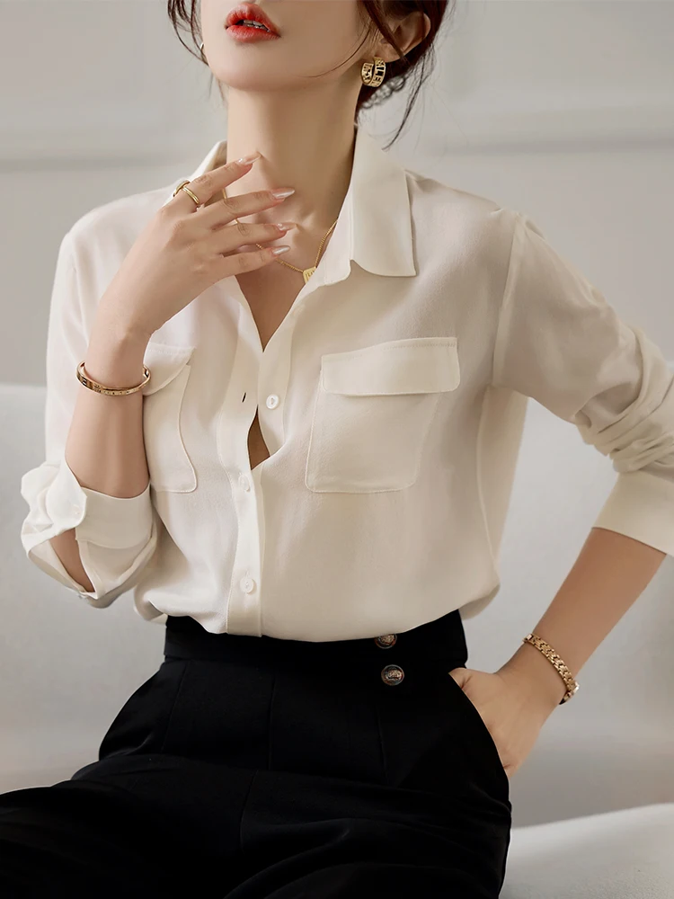 Рубашки из плотного шелка 25 м/м женская рубашка 00% с длинными рукавами новинка 2024