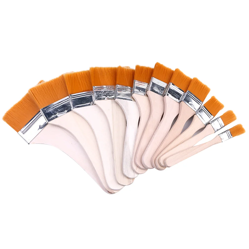 

1 Set of 12Pcs Flat Nylon Hair Wooden Penholder Oil Painting Brush DIY Graffiti Flat Paintbrush Wall Scrubbing Brushes