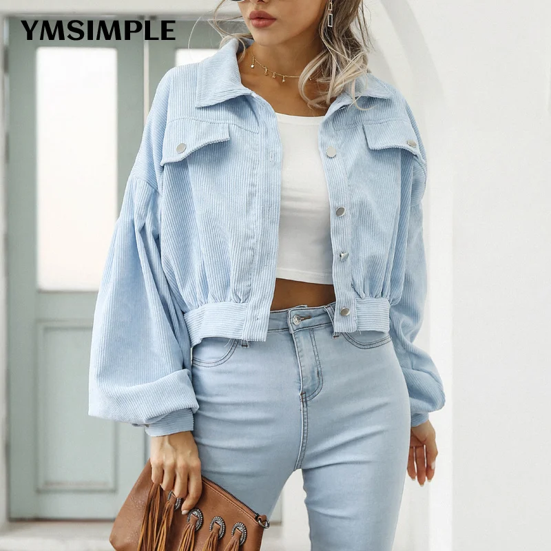 Женская Вельветовая куртка Элегантная короткая с рукавами-фонариками уличная