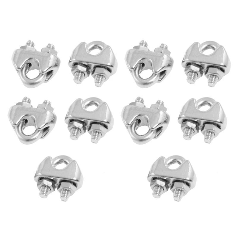 

New 10 Pcs 304 Stainless Steel Saddle Clamp Cable Clip for 3/25 Inch 3mm Wire Rope