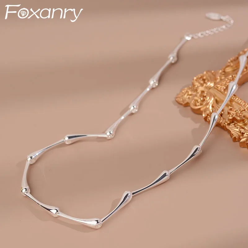 

Цепочка FOXANRY для женщин Минималистичная серебристая, ожерелье до ключицы, Модная креативная бамбуковая цепочка, вечерняя бижутерия, хороши...
