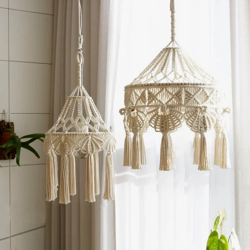 

Boho Decoration Cotton Cord Hand-woven Macrame Wall Hanging Chandelier Lamp Shade Model Room Round Pendant Wall Tapestry