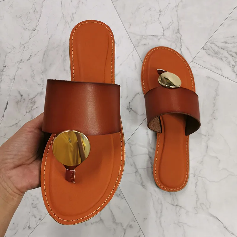 Women Leather Summer Sandals Shoes Retro Thin Straps Open Toe Beach Slides Flat with Woman Sandals Plus Size 41 Female Footwear