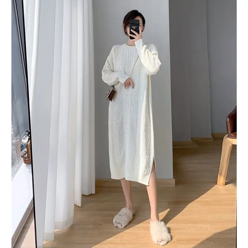 

2023 Autumn Winter Women New Solid Color Knitted Dress Female Thicken Twist Sweater Dresses Ladies Long Straight Vestidos K121