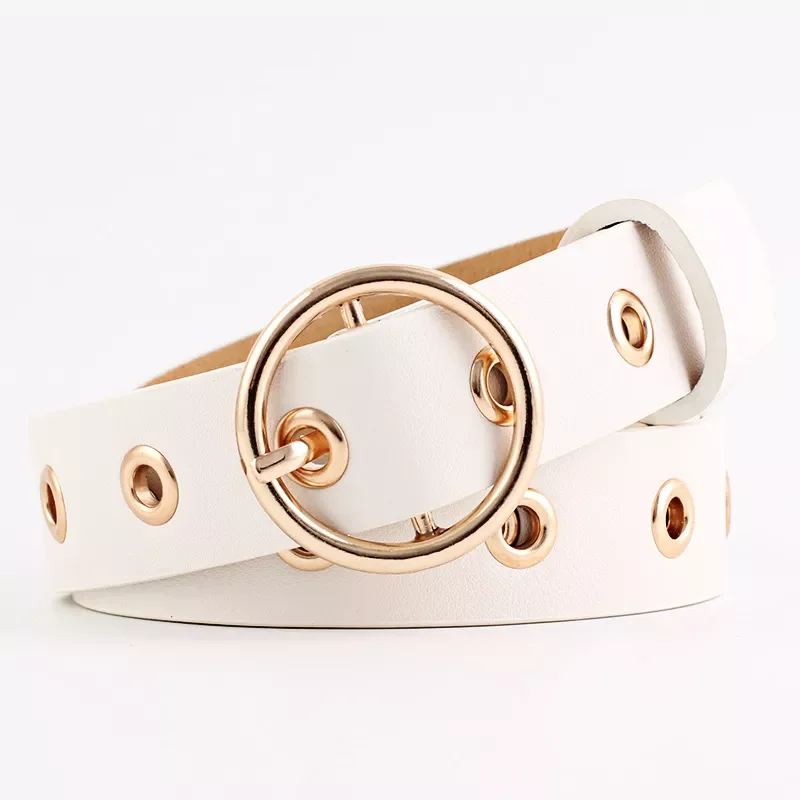 

Belt Round Buckle Fashion Leather Belt for Women Black Pink White Blue Red Ladies Accessories Belts 103cm