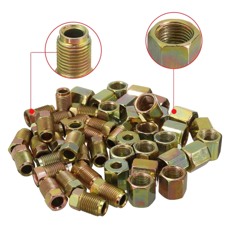 

50Pcs Car Brake Pipe Fittings Durable Female Male Adapter Metal Connector for 3/16"Tube Car Accessories