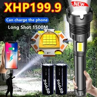 2022 xhp199 high power glare led flashlight usb rechargeable with cob side light ipx6 waterproof torch for hunting and camping