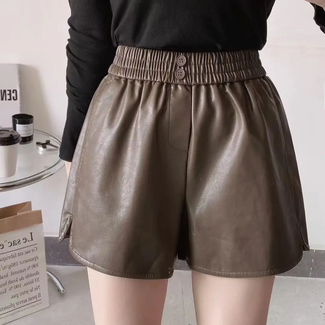 

Faux Shorts for Women Winter Autumn New High Quality Streetwear High Waist Pu Loose Casual Wide Leg Shorts Women Trousers R51